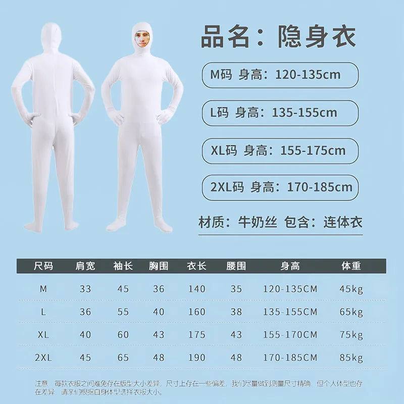 Disfraz Halloween Costume for Adults & Kids Solid Black JumpSuit Invisible Man & Cat Character Men's Tight Invisibility Clothes