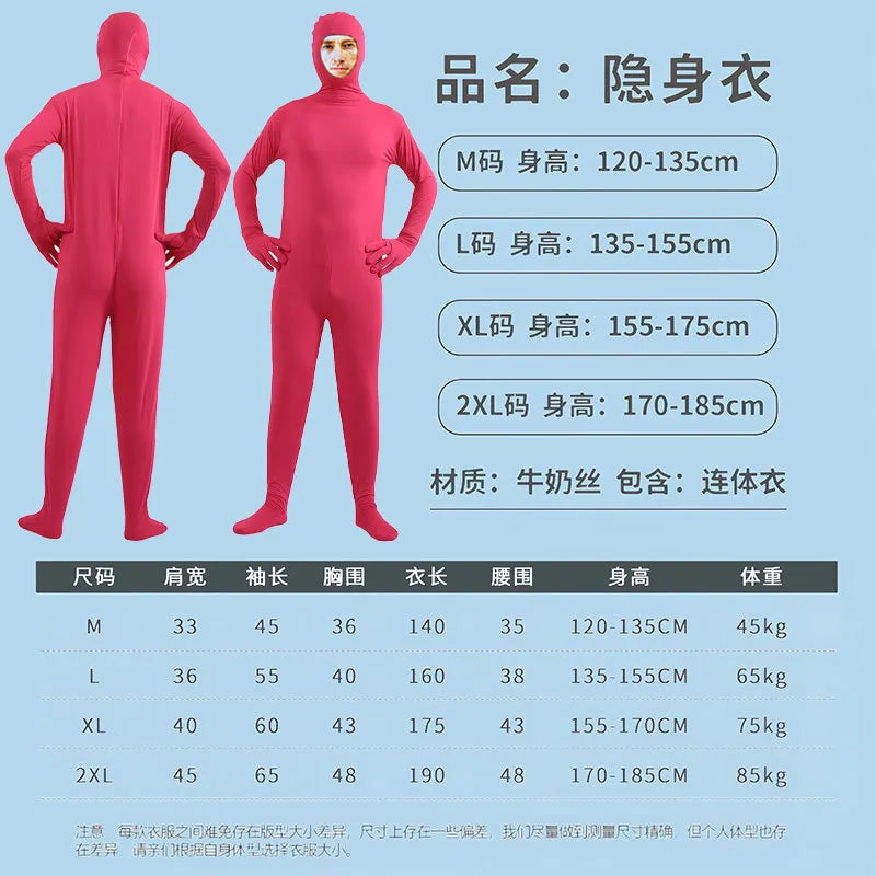 Disfraz Halloween Costume for Adults & Kids Solid Black JumpSuit Invisible Man & Cat Character Men's Tight Invisibility Clothes