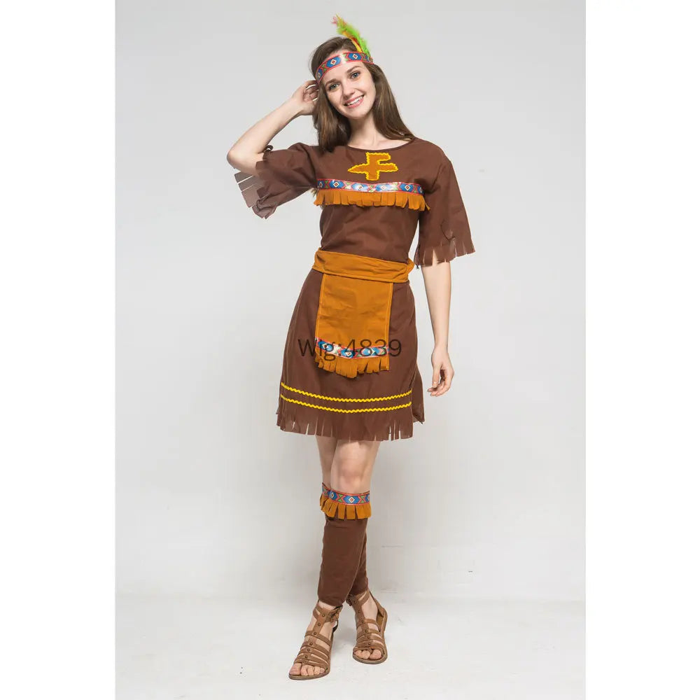 Halloween Costume Adult Couple Indian Native Clothes Women Men Primitive Man Caveman Costume Tassel Carnival Party Fancy Dress