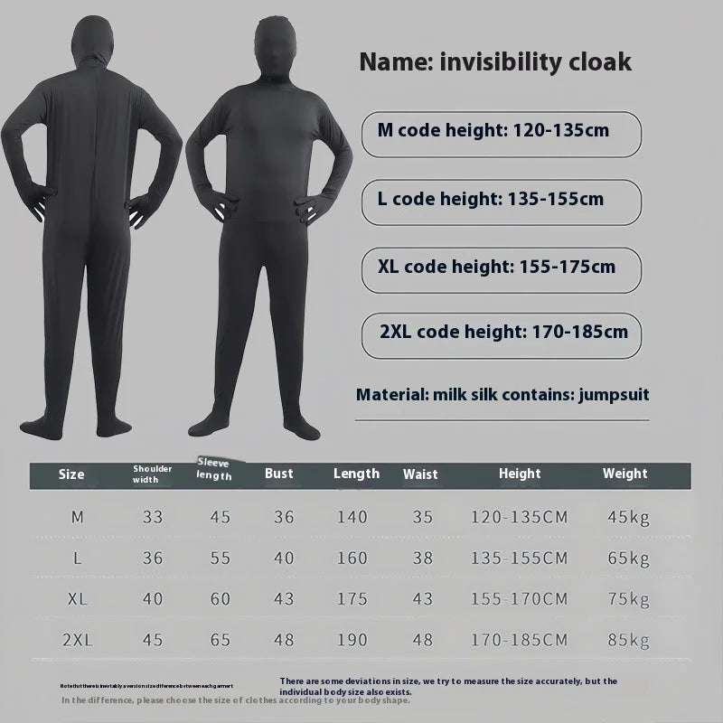 Disfraz Halloween Costume for Adults & Kids Solid Black JumpSuit Invisible Man & Cat Character Men's Tight Invisibility Clothes