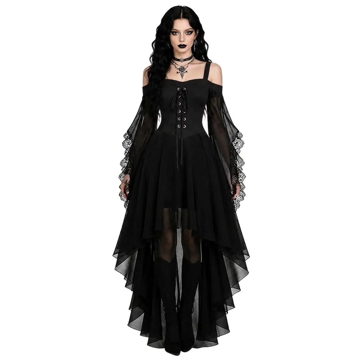 Witch Costume Women for Halloween Costumes Witch Dress Adults Medieval Vampire Butterfly Sleeve Mesh Gothic Outfits