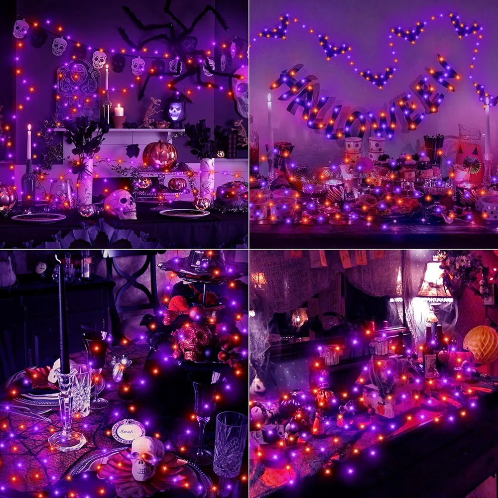 5M/10M/20M LED Halloween Purple Orange String Fairy Lights Outdoor Battery Box/USB For Christmas Party Garden Halloween Decor