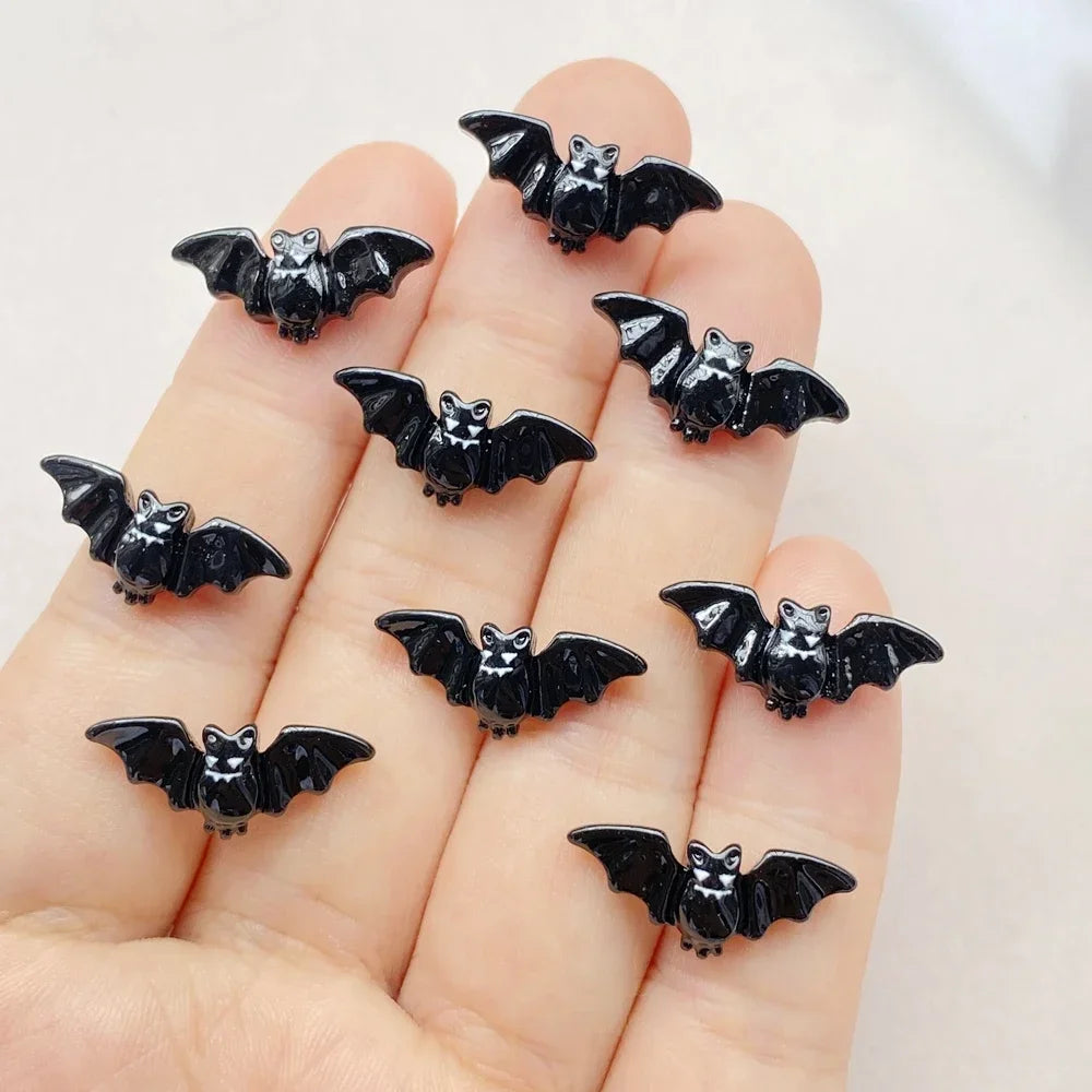 20pcs Resin Mini Colorful Painted Bat Pumpkin Skull Ghost Cat Figurines Flat back Scrapbook DIY Halloween Decor Nail Art Crafts