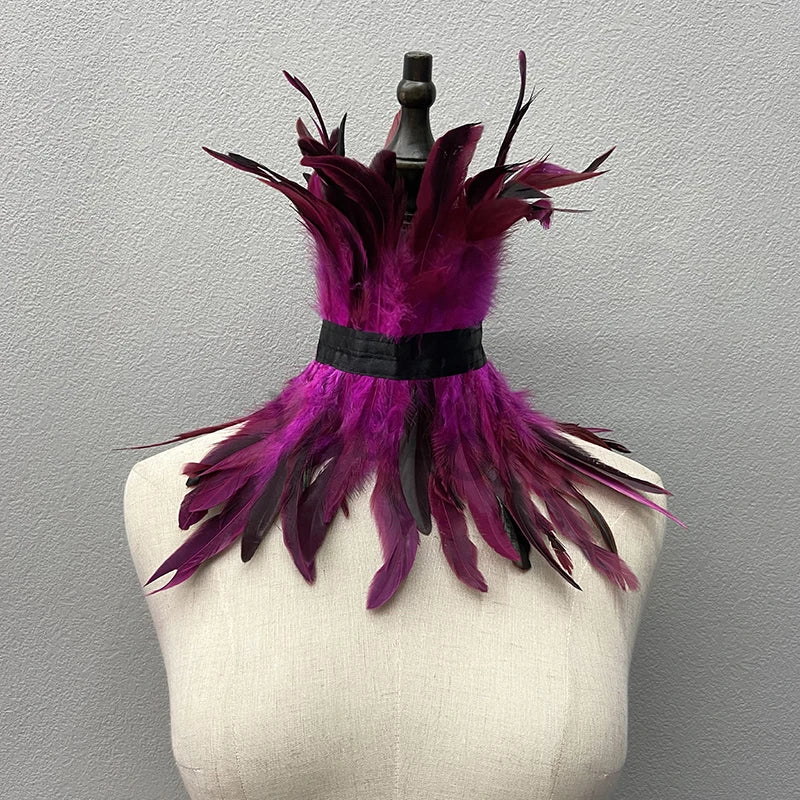 Feather Choker Black Gothic Clothes Accessories Luxury Fur Shawl Party Cosplay Feather Scarf Women Halloween Decor Feather Scarf