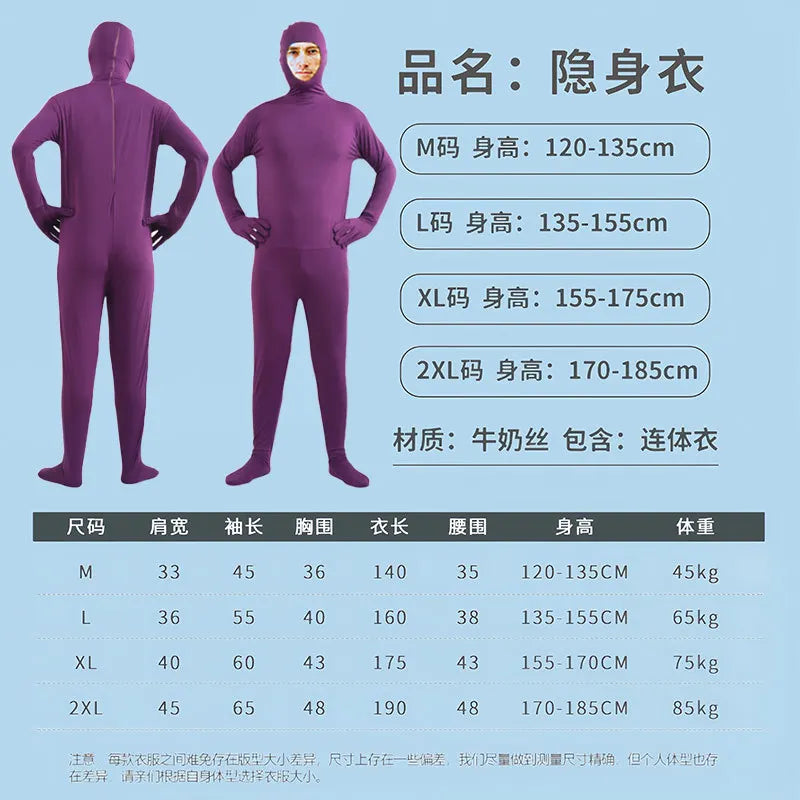 Disfraz Halloween Costume for Adults & Kids Solid Black JumpSuit Invisible Man & Cat Character Men's Tight Invisibility Clothes