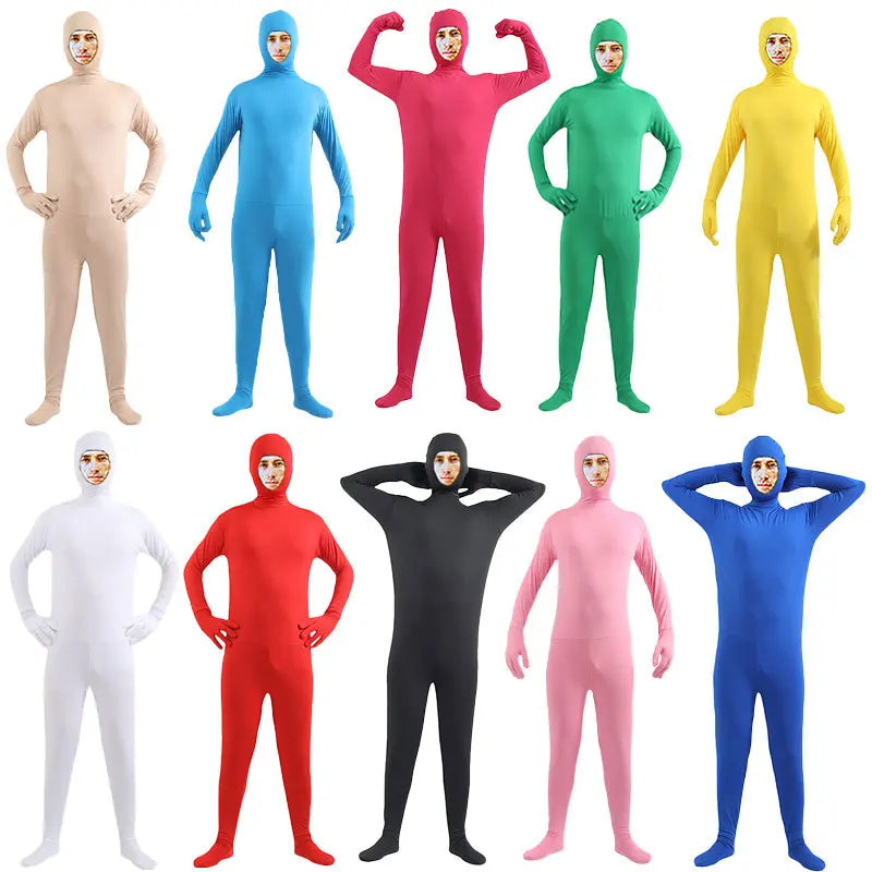 Disfraz Halloween Costume for Adults & Kids Solid Black JumpSuit Invisible Man & Cat Character Men's Tight Invisibility Clothes
