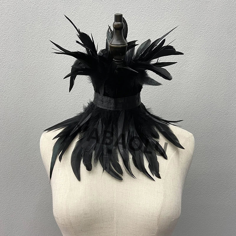 Feather Choker Black Gothic Clothes Accessories Luxury Fur Shawl Party Cosplay Feather Scarf Women Halloween Decor Feather Scarf