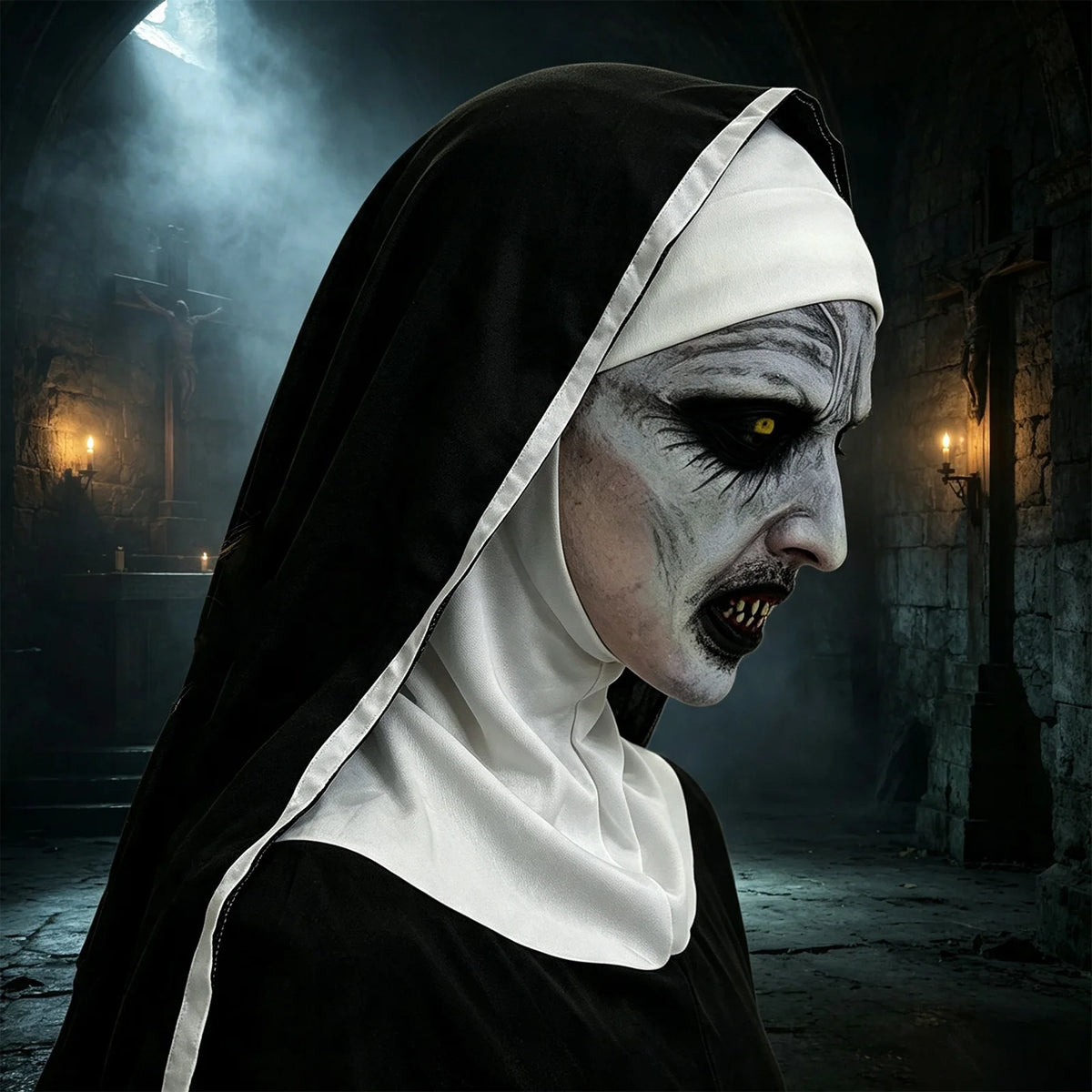 Adults Halloween Scary Nun Mask Full Head Mask Horror Cosplay Costume Accessory Theme Party Prank Props