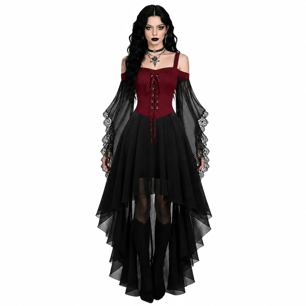 Witch Costume Women for Halloween Costumes Witch Dress Adults Medieval Vampire Butterfly Sleeve Mesh Gothic Outfits