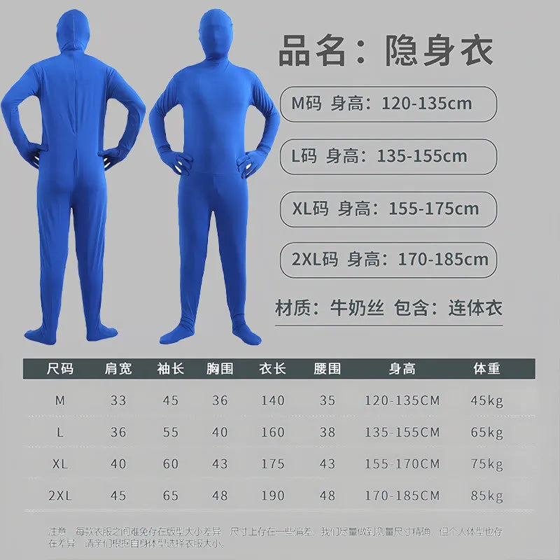 Disfraz Halloween Costume for Adults & Kids Solid Black JumpSuit Invisible Man & Cat Character Men's Tight Invisibility Clothes