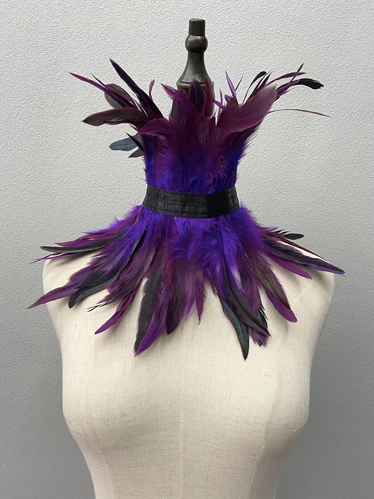 Feather Choker Black Gothic Clothes Accessories Luxury Fur Shawl Party Cosplay Feather Scarf Women Halloween Decor Feather Scarf