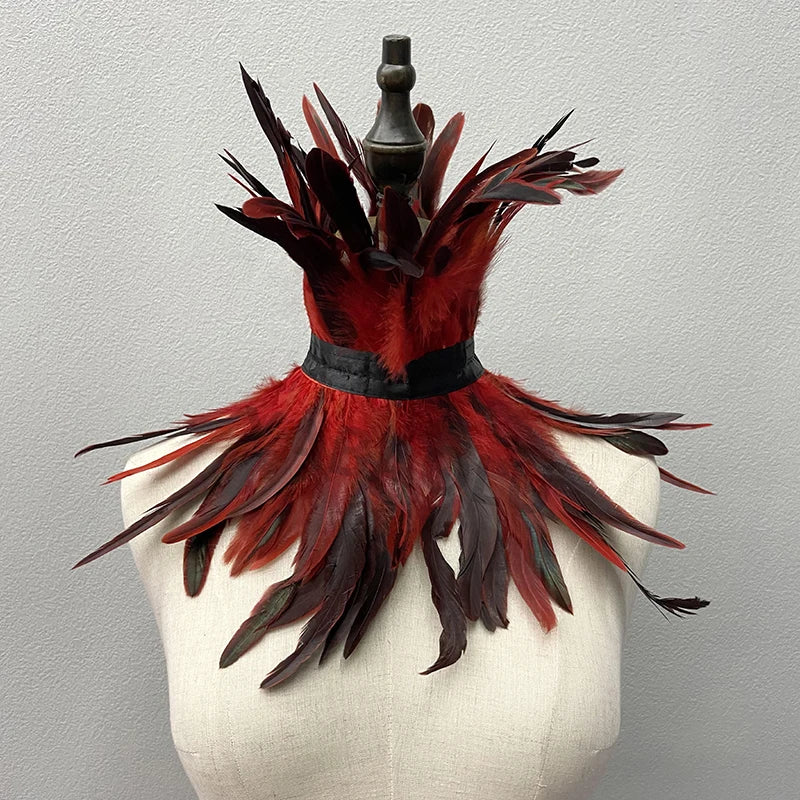 Feather Choker Black Gothic Clothes Accessories Luxury Fur Shawl Party Cosplay Feather Scarf Women Halloween Decor Feather Scarf