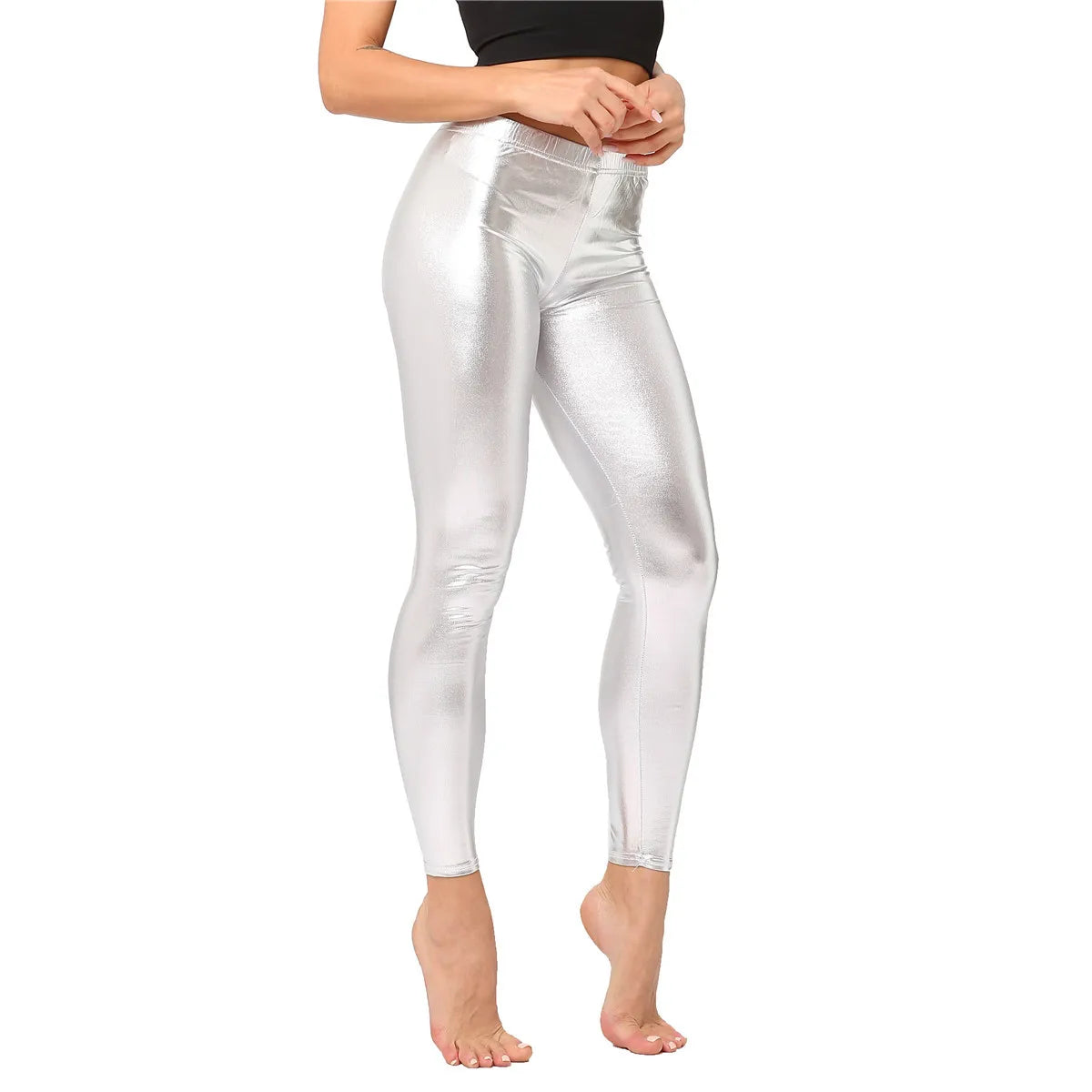 Metallic Color PU Leggings Women Faux Leather Pants Dancing Party Pant Sexy Night Club Skinny Costume Pants Tight Trousers