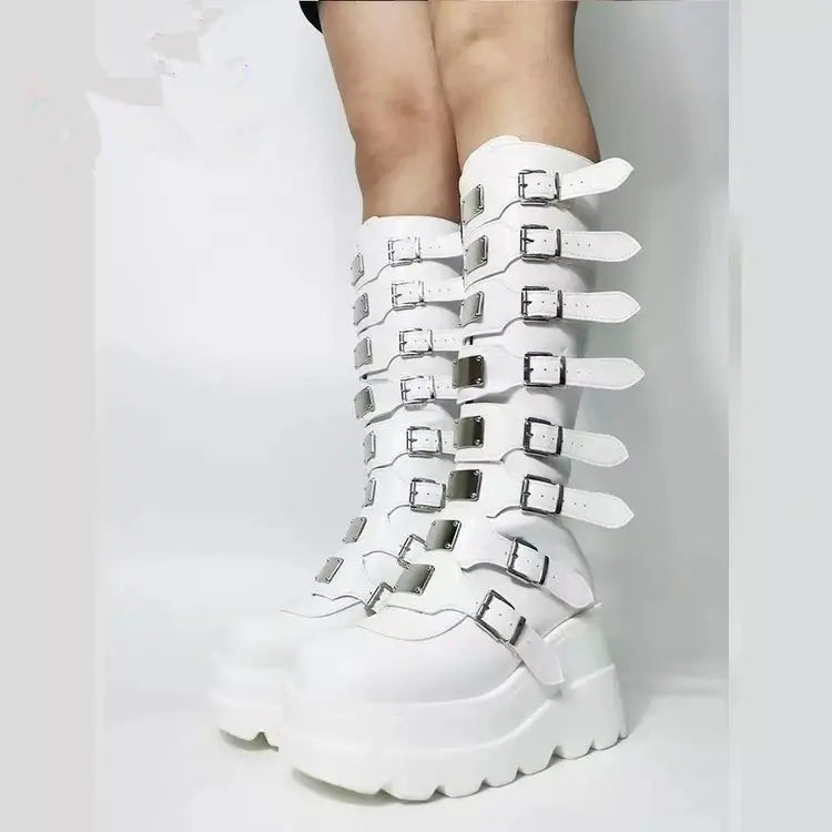 Long Boots for Women Gothic Shoes Platform Knee High Boots Punk Black Sexy Motorcycles Boots New Halloween Cosplay Women Shoes
