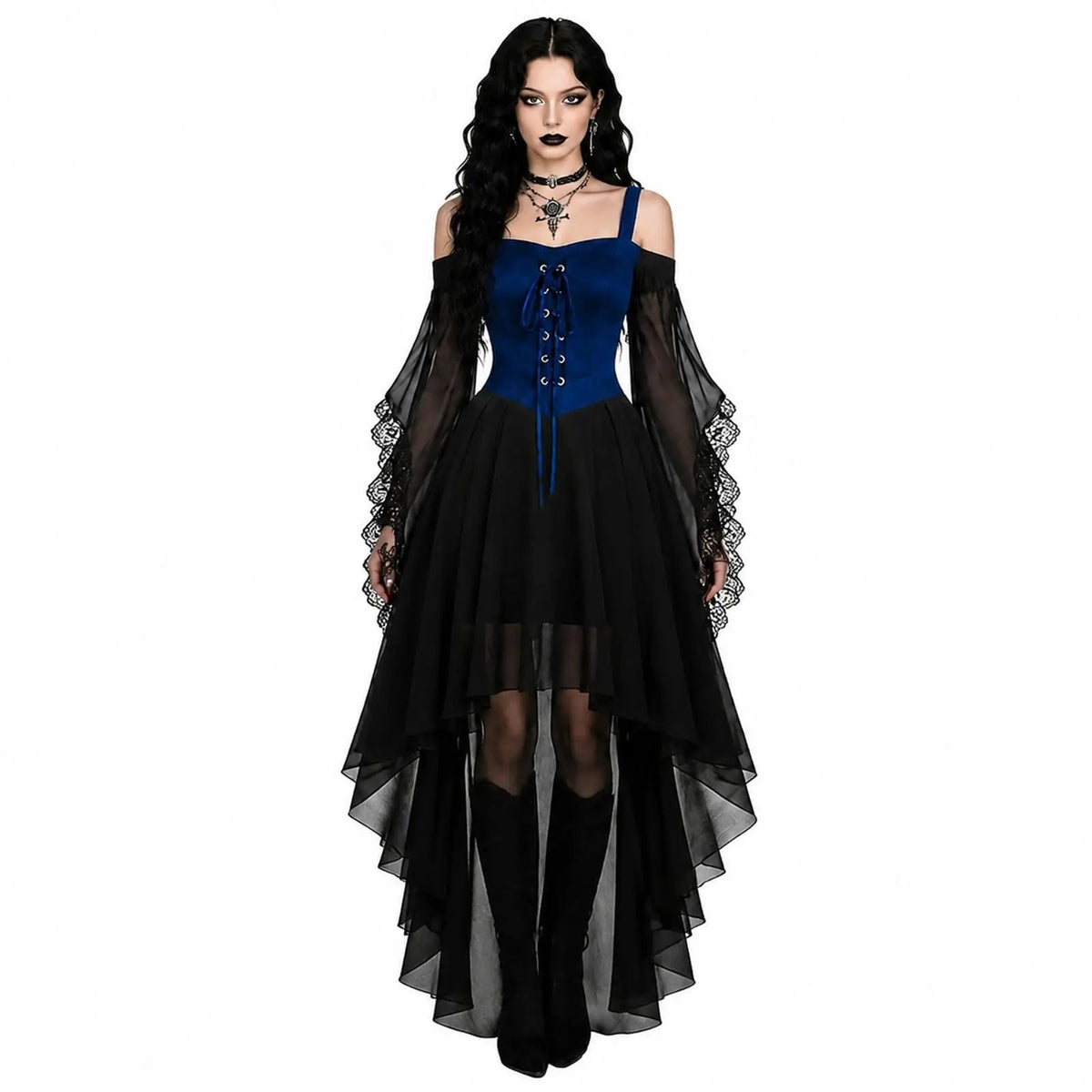 Witch Costume Women for Halloween Costumes Witch Dress Adults Medieval Vampire Butterfly Sleeve Mesh Gothic Outfits