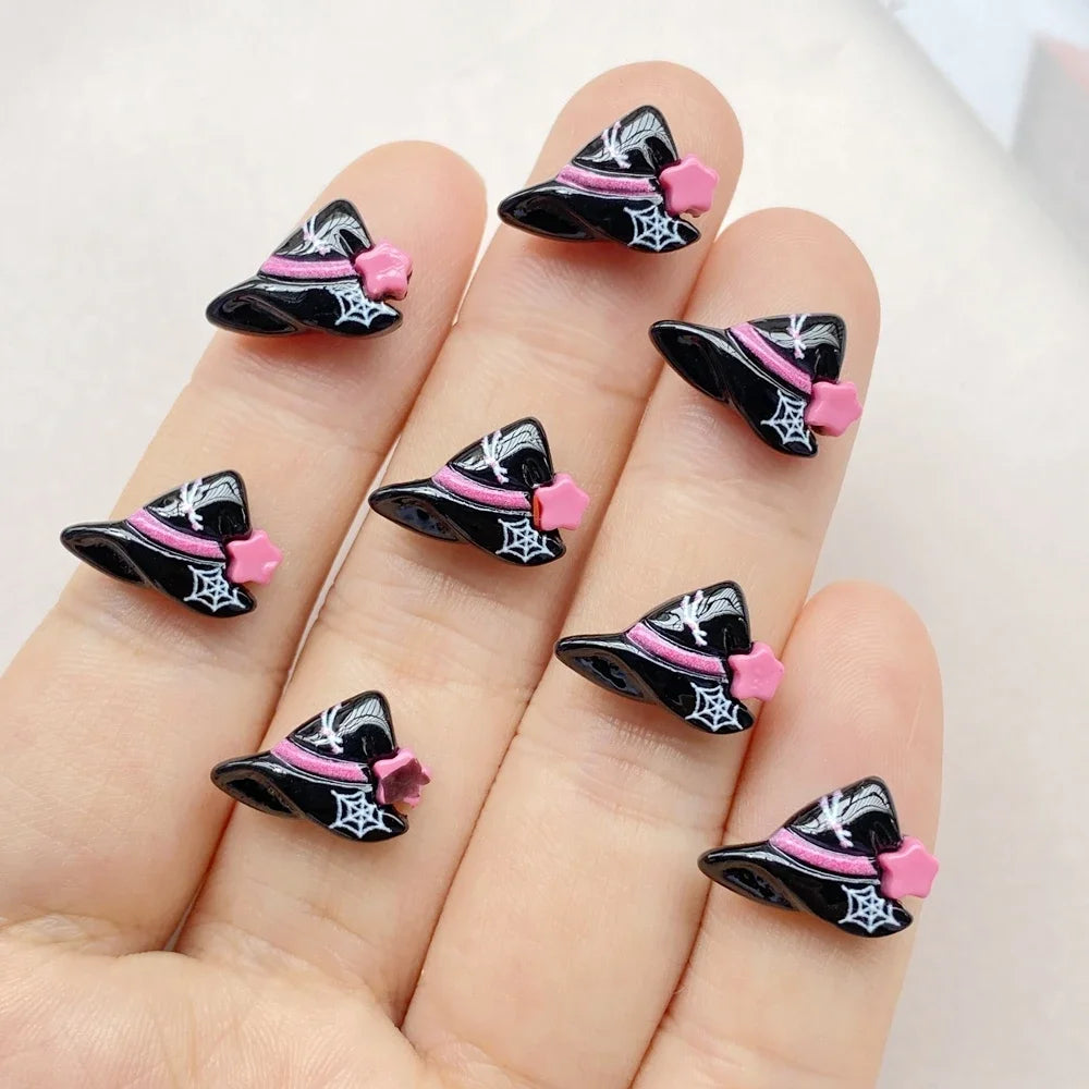 20pcs Resin Mini Colorful Painted Bat Pumpkin Skull Ghost Cat Figurines Flat back Scrapbook DIY Halloween Decor Nail Art Crafts