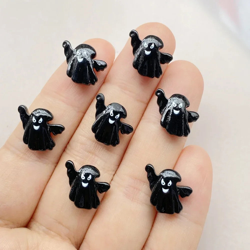 20pcs Resin Mini Colorful Painted Bat Pumpkin Skull Ghost Cat Figurines Flat back Scrapbook DIY Halloween Decor Nail Art Crafts